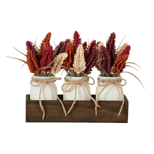 10.5" Autumn Artificial Sorghum Rustic Fall Centerpiece By Nearly Natural in Burgundy | 12" x 5" x 10.5" | Michaels®